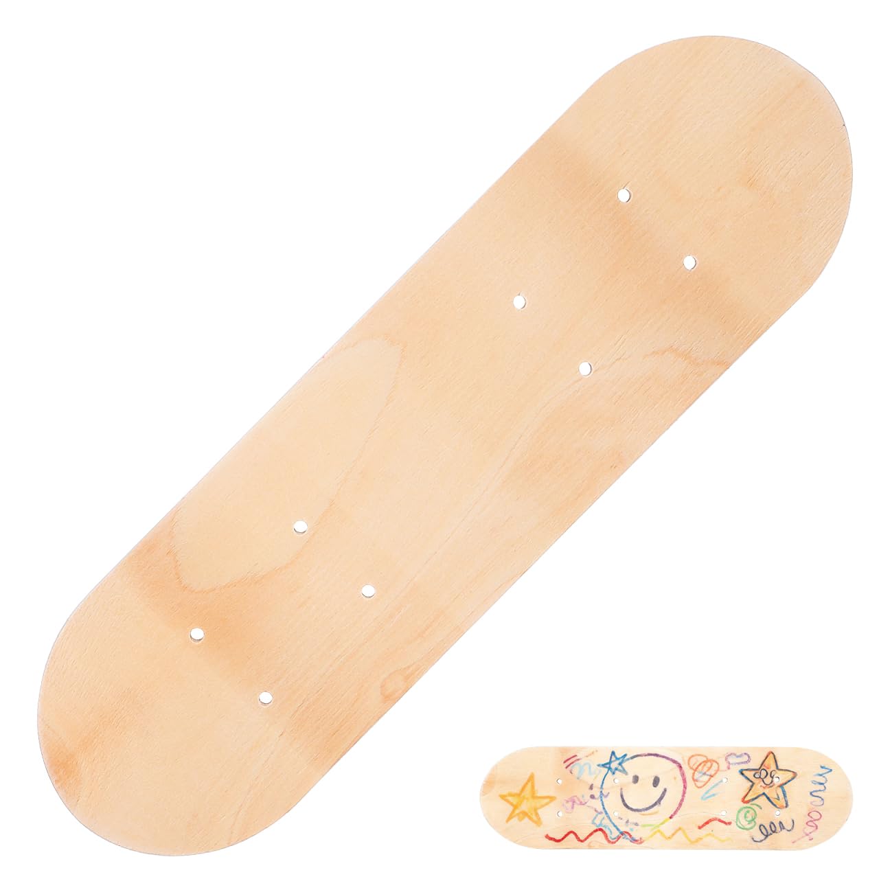 Healeved Blank Skateboard Deck for Kids Ages 6-12 43cm 7‑Layer Wooden Unfinished Skateboard Deck Paintable for Diy Graffiti and Custom Art Projects with Pre-Drilled Holes