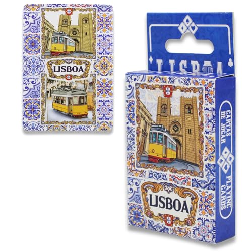 Gift Souvenirs Lisboa Playing Cards with Azulejo Tile and Yellow Tram Design