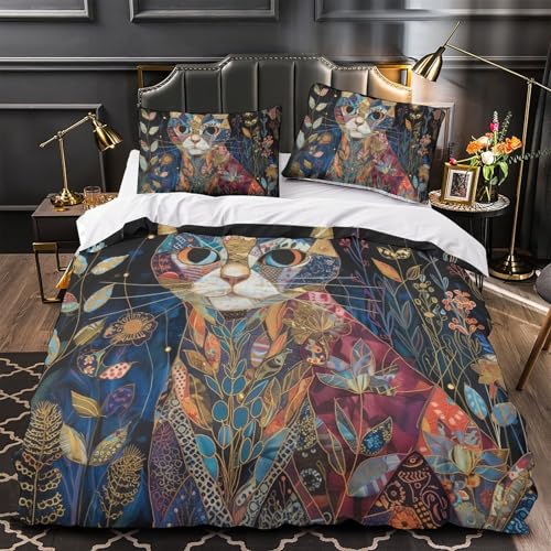 Parure de lit chat 3D housse couette microfibre 200x200cm enfant ado 3pcs