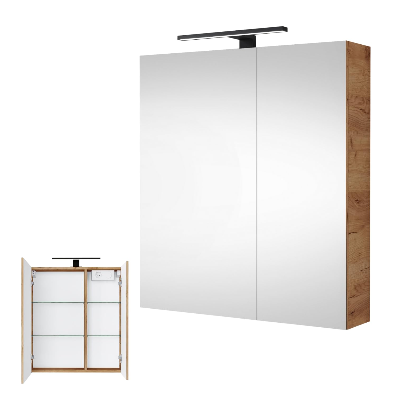 Planetmöbel Armoire de Toilette avec éclairage LED 60cm chêne doré