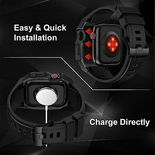 Image of Luxury Metal Case with Band Compatible for Apple Watch 44mm 45mm 46mm 49mm,Men Rugged Protective Bumper Cover with Soft Silicone Strap for iWatch Series 11 /10 /9 /8 /7 /6 /SE3 /SE2 /SE /5 /4 and Ultra 3 /2 /1 49mm