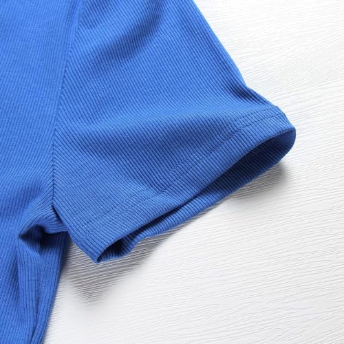Image of Roselux Women's Summer Scoop Neck Short Sleeve T-Shirts Ribbed Knit Slim Fitted Casual Basic Top