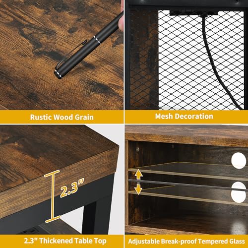 DWVO TV Stand for 70/65 inch TV, LED Entertainment Center with Storage, TV Stands for Living Room, Industrial Media TV Console Cabinet with Power Outlets, Rustic Brown