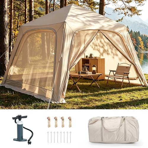 Image of Inflatable Tents for Camping, Large Blow Up Tent with Hand Pump, Easy Setup InflatableTent 4 Season Tent, Waterproof Oxford Air Glamping Tents for Camping Adult 4 /6 /8 /10 /12 Person