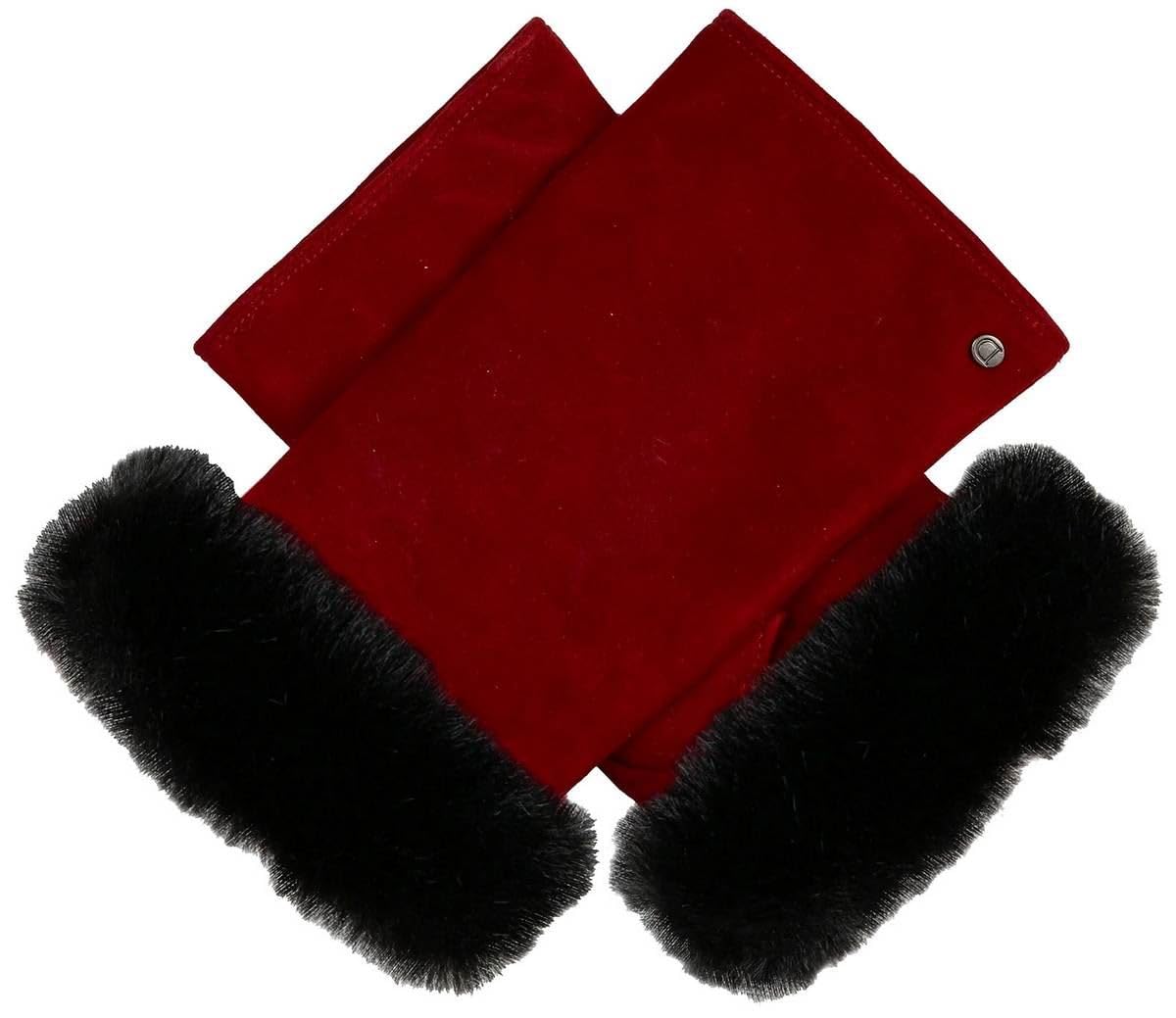 Dents Women's Berry/Black ’S Fingerless Faux Fur-Lined Suede Mittens With Faux Fur Trim - / M