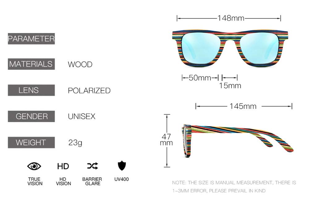 Genérico Gafas De Sol Polarizadas De Madera Hechas A Mano para Mujer, con Protección Uv400, Aptas para La Pesca Y La Conducción, Estuche De Bambú Y Bisagras De Resorte De Acero Inoxidable
