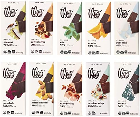 Theo Chocolate Organic Milk + Dark Chocolate Classic Sampler Variety 10 Pack | Fair Trade, Chocolate Gift