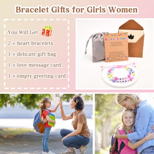 Image of Mommy and Me Matching Bracelets Set, First Day of School Kindergarten Preschool First Grade Gifts, Back to School Gifts for Daughter Girls