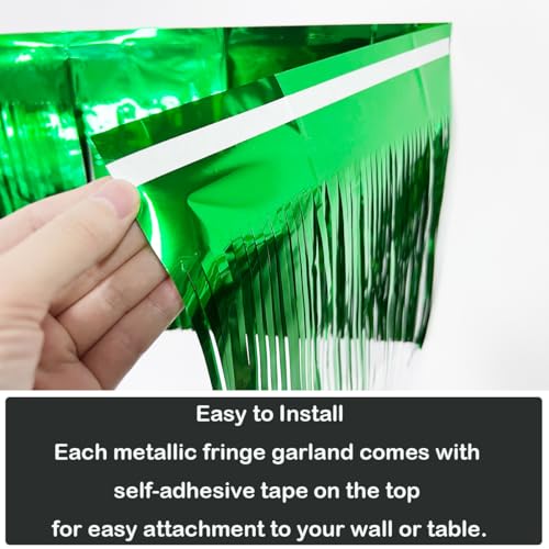 Image of 6 Pack Total 60 Feet Green Foil Fringe Garland Metallic Wall Hanging Drapes Tassel Skirting Tinsel Streamers Decorations for Parade Float Trailer Mardi Gras Party Birthday St. Patrick's Day