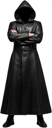 Black Leather Steampunk Coat with Hood Gothic Trench Jacket