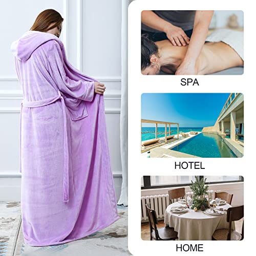 Image of Hellomamma Long Hooded Robe for Women Luxurious Flannel Fleece Full Length Bathrobe Winter Warm Pajamas Shower Nightgown
