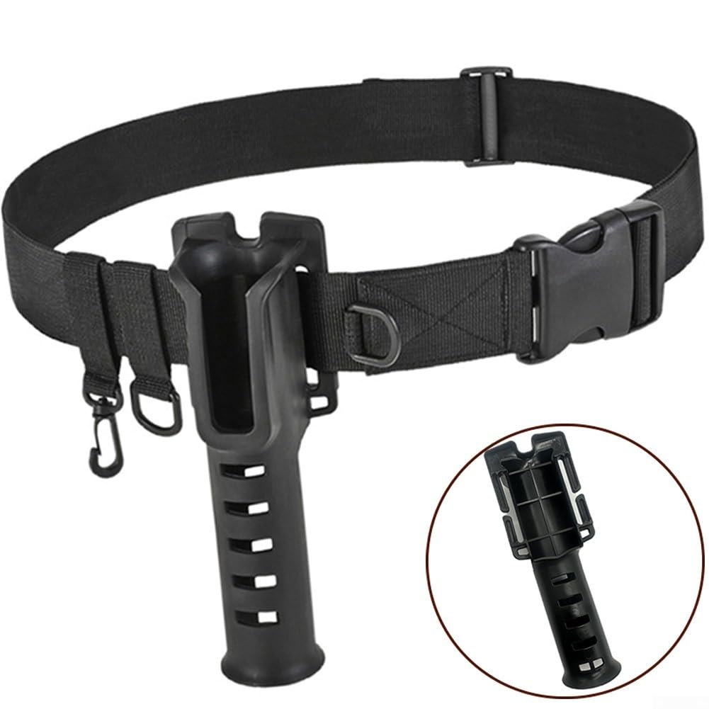 Soporte para caña de pescar con correa ajustable para cañas giratorias y cañas de fundición, incluye dos anillos en D y gancho giratorio de plástico ABS para uso en exteriores
