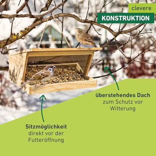 Windhager Vogelfuttersilo Pultdach XXL, Vogelhaus, Futterhaus für Vögel, Vogelhäuschen, Nistkasten Vögel, Füllvolumen Circa 6 Liter, 05364, holz