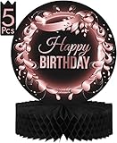 Birthday Table Centerpiece Decorations -5-Pack Double Sided Cardstock & Tissue Paper Honeycomb Happy...
