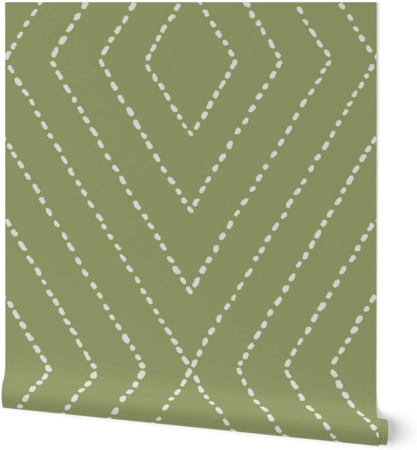 Removable Wallpaper 3ft x 2ft - Olive Green Diamond Simple Minimal Modern Farmhouse Geometric Custom Pre-Pasted Wallpaper by Spoonflower