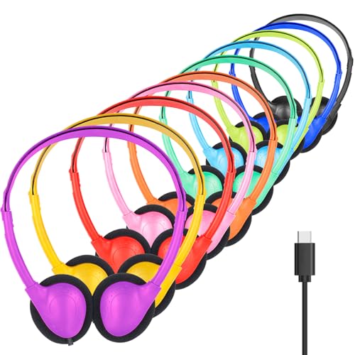 Image of USB C Headphones Bulk for Classroom School Kids 10 Pack,USB Type C | Headphones Wired for School Student Children Compatible with Pad Smartphones Tablet Chromebooks Mixed Colors