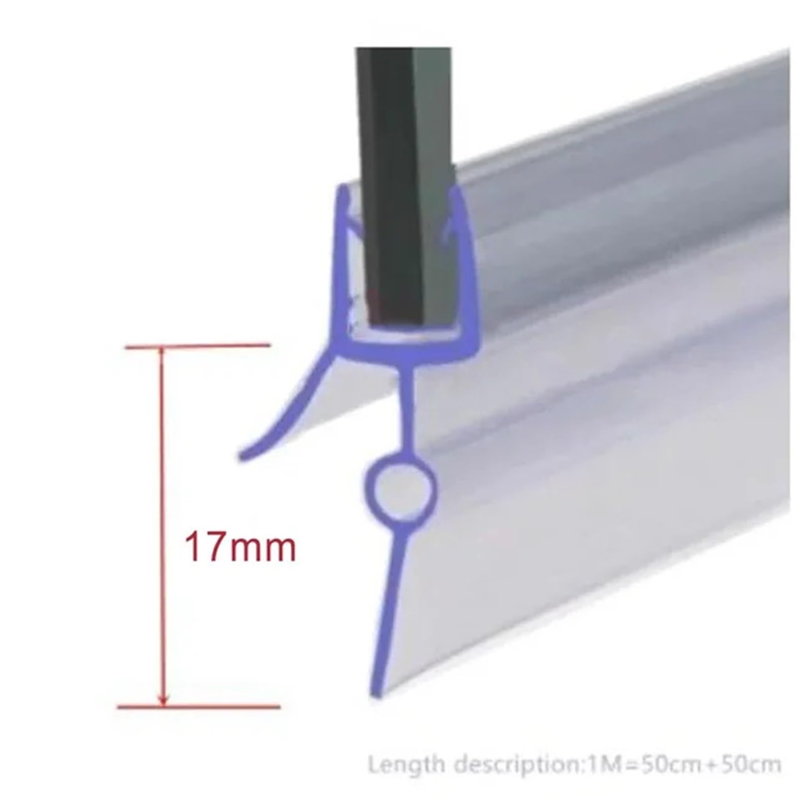 5 m Badezimmer-Duschdichtung, Badewannenabtrennung, transparenter Wasserabweiser, nass-trocken, 4–6 mm Gummistreifen für Duschtüren, Glas(17mm)