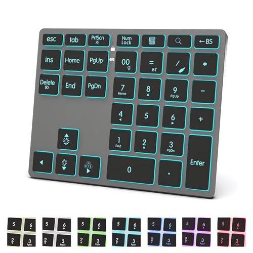 LINKEET Tri-Mode Aluminum Numpad 7-Color LED Backlit, BT5.0/USB/2.4G Wireless Rechargeable Number...