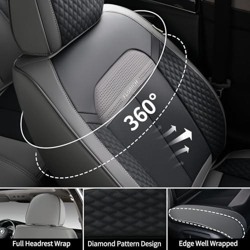 Image of FLORICH 2 Pair Car Seat Covers, Luxury Leather Seat Covers Universal Anti-Slip Driver Seat Cover, Automotive Vehicle Seat Covers fit for Trucks Vans SUVs Sedans (2 Packs, Gary&Black)