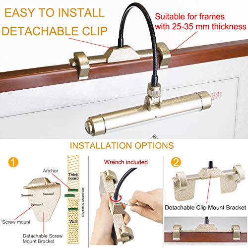Bigmonat Wireless Picture Lights For Paintings Rechargeable Battery Operated Artwork Light With Rotate Head &2 Mount Way,Brightness Dimmable Clip On Display Lamp With 3 Lighting For Dart Board Artwork #TOP1