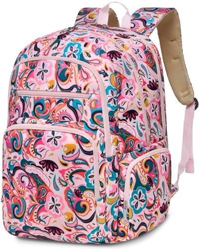 Large Backpack for Women Backpack with Lots of Pockets for Travel Work School Bookbag with Laptop Compartment for High School College Girls Mochilas Morrales para Mujer (Pink, Paisley)