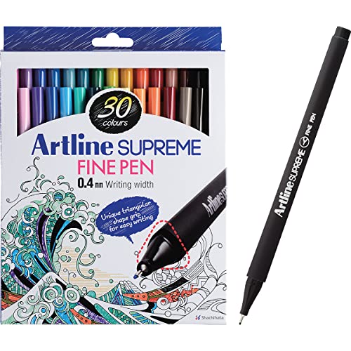 Artline SUPREME Fine Pens | Drawing, Coloring, Writing, Arts, Design | 0.4mm Fine Tip | Assorted Colors | 30 Pack