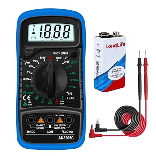 Digital Multimeter Voltmeter, Continuity Circuit Resistance Diode Ammeter, for Car Battery Volt Meter Voltage Multi Tester AC DC OHM Amp Current Meter Electrical Tester with Test Leads Backlight LCD