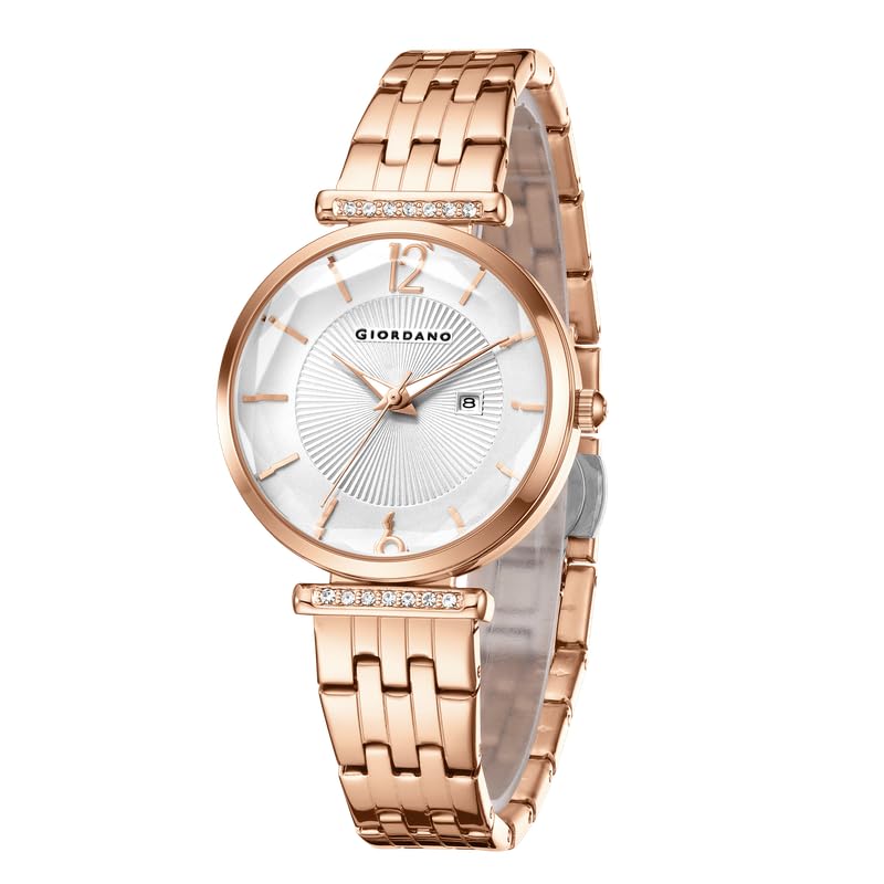 Exquisite Analog Watch for Women with Round Cut Glass Textured Dial, Stainless Steel Strap and Date Display-image-49