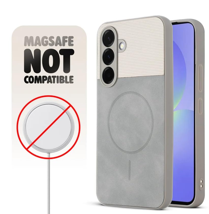 Image of Bintage CASE Dual-Leather Mac Safe Design Phone Case| Soft Touch Finish | Full Camera Protectection Back Cover Compatible for Samsung A36 5G / A56 5G - White & Matelic Grey
