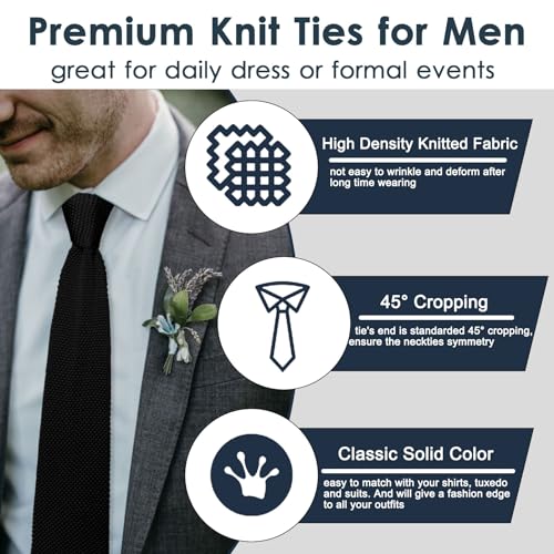 Image of Mantieqingway Pointed Knit Ties for Men Pure Color 2.76'' Skinny Neck Tie Formal Business Knitted Tie for Daily Wedding Party