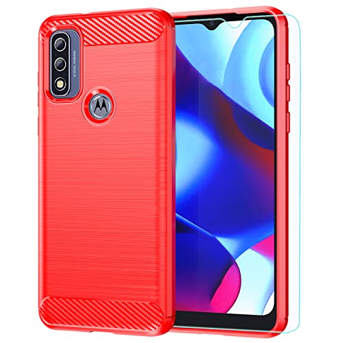 Moto G Pure case,Motorola G Pure case,with HD Screen Protector,M MAIKEZI Fashion Shock-Absorption Flexible TPU Bumper Soft Rubber Protective Case Cove for Motorola Moto G Pure (Red Brushed TPU)