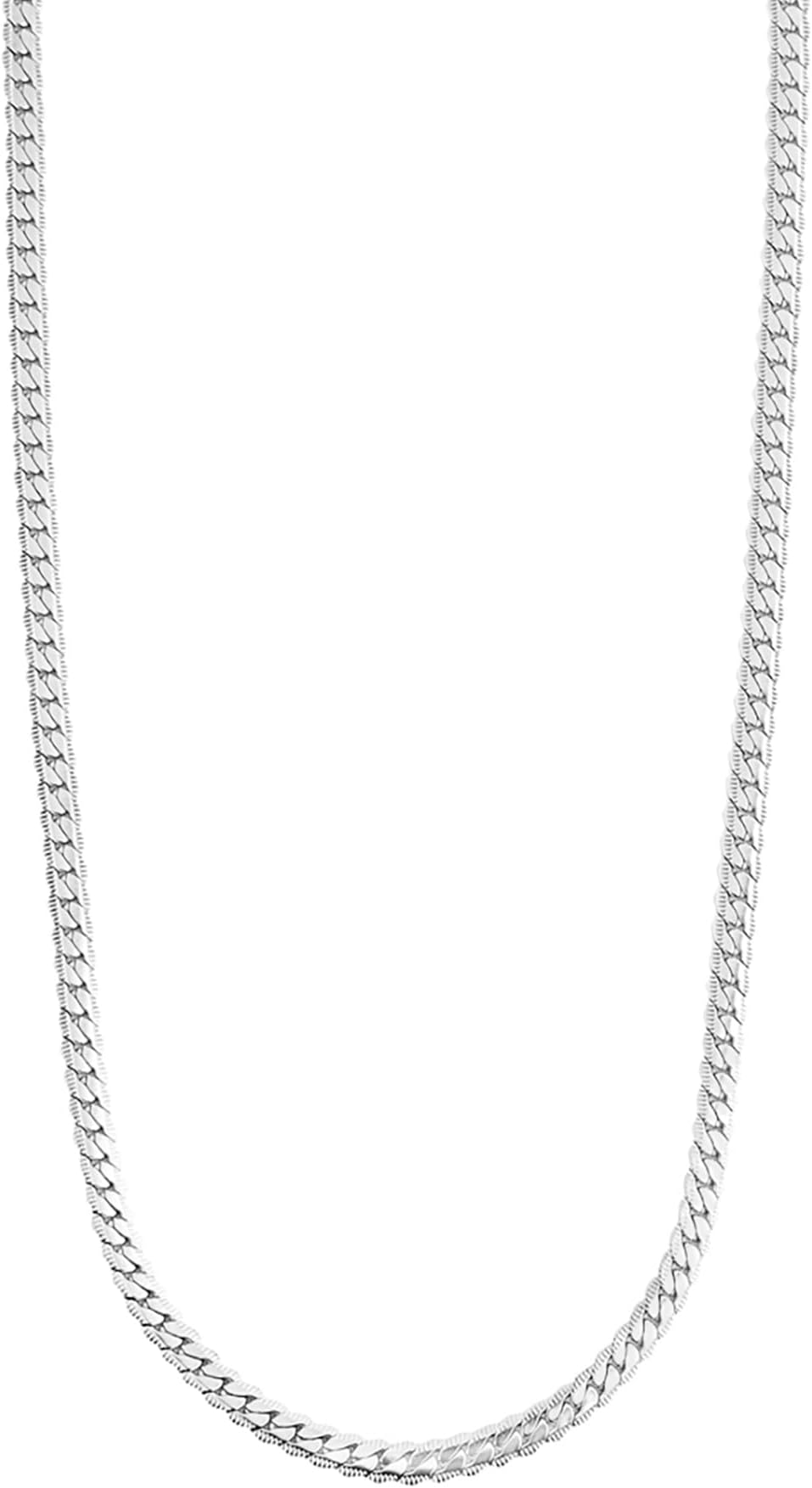Trendy Classic Stainless Steel Flat Curb Chain Silver Necklace for Men and Boys (24 Inch)