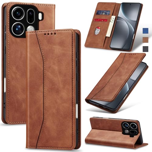 Image of Jasonyu Cover for OPPO Find X9 Pro Flip PU Leather Case, Wallet Cover, Stand Function, Magnetic, Card Slots, TPU Bumper Case (Brown)