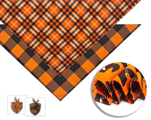 Cozyhaus DOG BANDANA HALLOWEEN 2Pcs Halloween Dog Bandanas,Fall Thanksgiving Dog Bandanas,One Side Orange Plaid,The Other Side Pumpkin Or Spider Web Bibs,Pet Scarf thumb #2