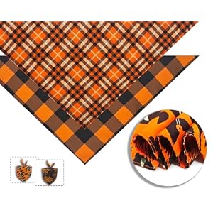 2PCS Fall Dog Bandanas,Halloween Dog Bandanas,One Side Orange Plaid,The Other Side Pumpkin or Spider Web Bibs,Holiday Pet Scarf for Boy and Girl Dogs,Thanksgiving Pet Outfit for Medium to Large Dogs 2PCS Fall Dog BandanasHalloween Dog BandanasOne Side Orange PlaidThe Other Side Pumpkin or Spider Web BibsHoliday Pet Scarf for Boy and Girl DogsThanksgiving Pet Outfit for Medium to Large Dogs