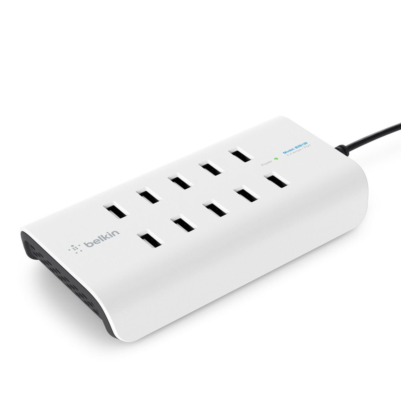 Belkin Rockstar - Cargador de 10 Puertos USB-A, Carga rápida de 2.4 A por Puerto, protección contra sobretensiones integrada, Color Blanco