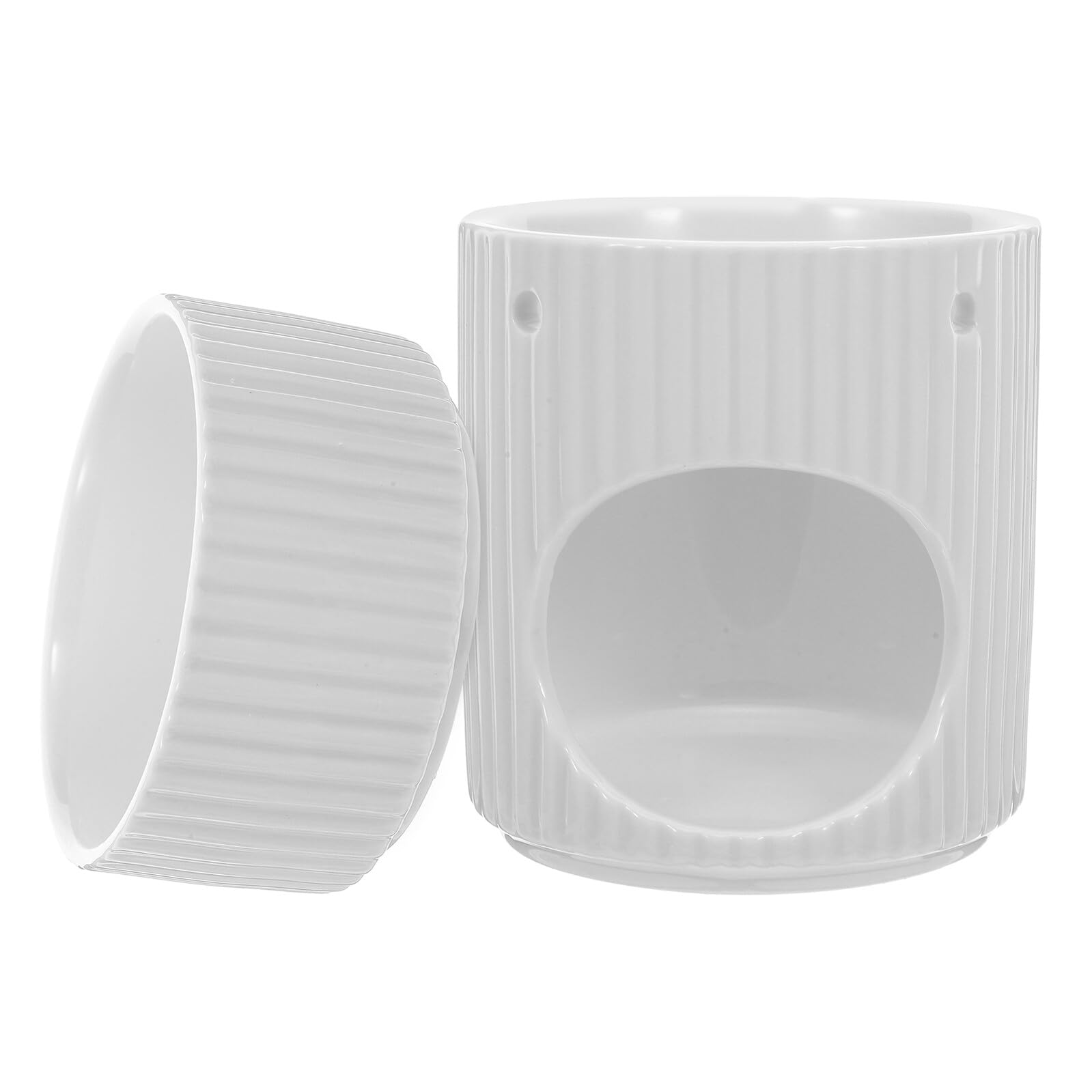 GANAZONO Bruciatore Aromaterapia in Ceramica con Design a Righe Diffusore Olio Essenziale e Portacandela per Cera Fragranza Decorazione Casa e Camera Bianco Elegante