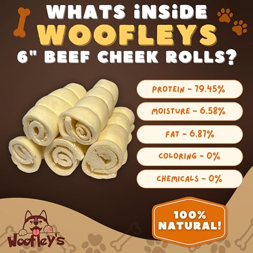 Image of Woofley's 5-6 inch Buffalo Beef Cheek Roll -(10 Count)- Beef Cheek Rolls for Dogs - Long Lasting Natural Dog Chews