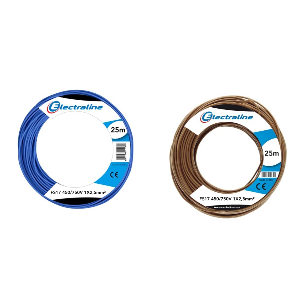 Electraline 13162 Cavo Unipolare FS17, Sezione 1 x 2.5 mm², Blu, 25 m & 13152 Cavo Unipolare FS17, Sezione 1 x 2.5 mm², Marrone, 25 m