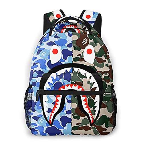 Bap-e blue army camo shark face casual backpack bookbag hiking ou…