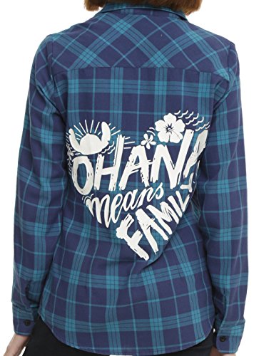 Lilo & Stitch Disney Ohana Plaid Blue Girls Woven Button-Up2