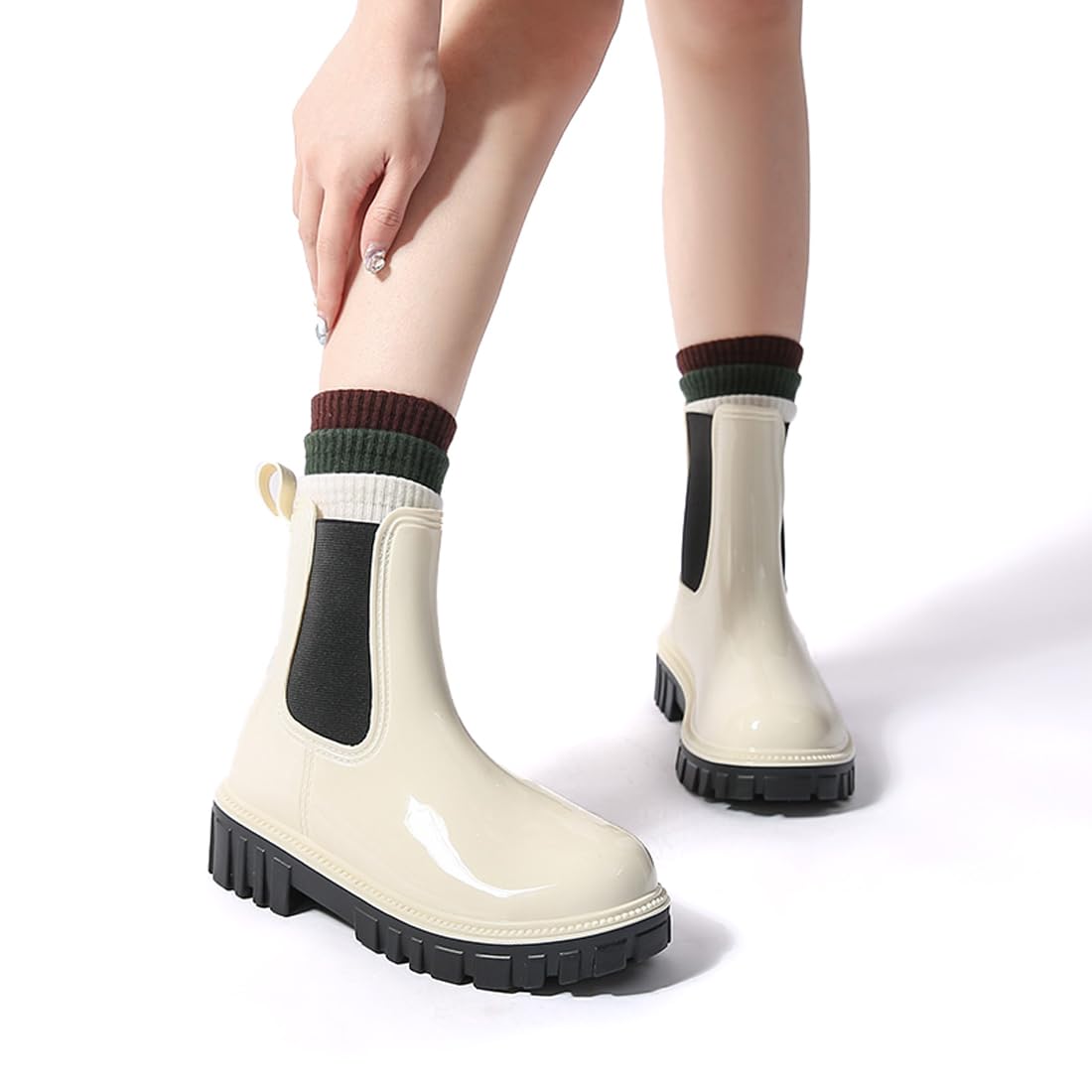 Harssidanzar Womens Ankle Rain Boots Waterproof Chelsea Boots,Antideslizante botas de lluvia y zapatos de jardín para las mujeres con plantillas cómodas HL211EU