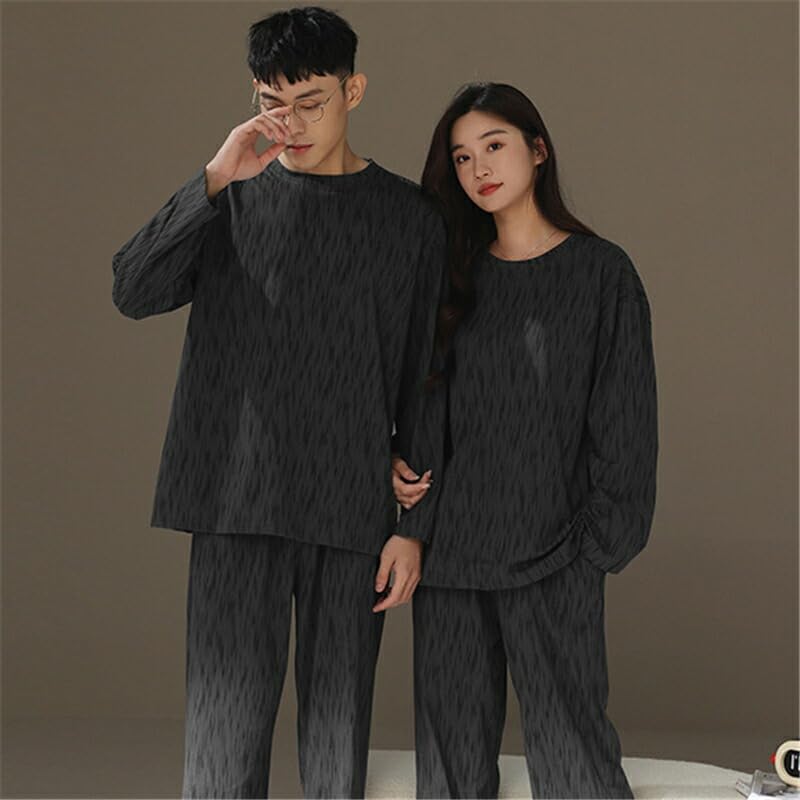 「ジュタオピン」 ペア パジャマ 綿 シンプル 柔らかい ゆったり uネック セットアップ カップル 春 秋 綿100％ 長袖トップ