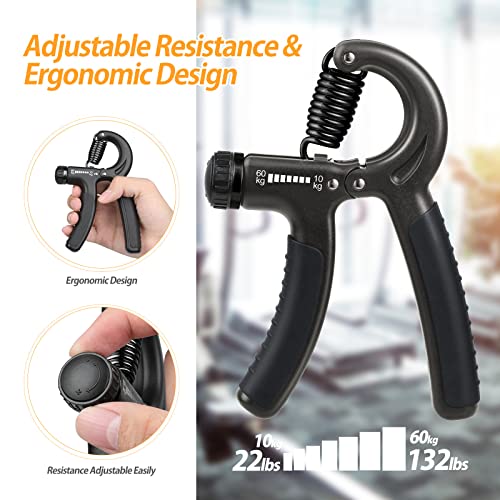 Niyikow 2 Pack Grip Strength Trainer, Hand Grip Strengthener, Adjustable Resistance 22-132Lbs (10-60Kg), Non-Slip Gripper, Perfect For Musicians Athletes And Hand Rehabilitation Exercising-Carbon Black #TOP2