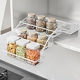 HZBL-LP 3-Tier Pull Down Spice Rack Organizer for Inside Cabinet Expandable Display Riser Shelf Seasoning Shelf (12.4IN/White)