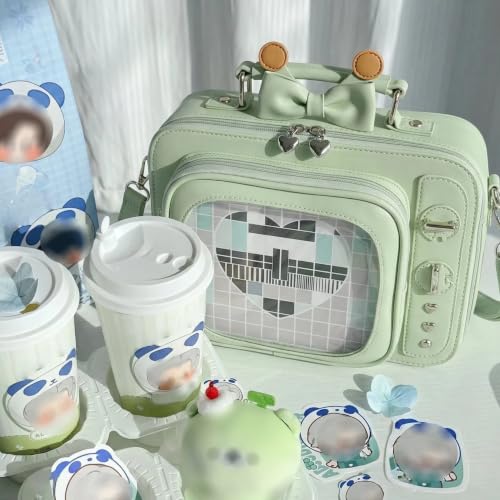 Image of Women TV Shape Ita Bag Shoulder Bag Ita Backpack Fun female Clear Window Anime Pins Display Purse (light green)