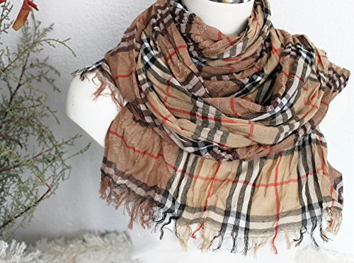 Beige Men scarves, Men linen scarves, organic linen scarf, Men Christmas gift, Men Plaid scarves, crumpled scarf, Men boho scarf