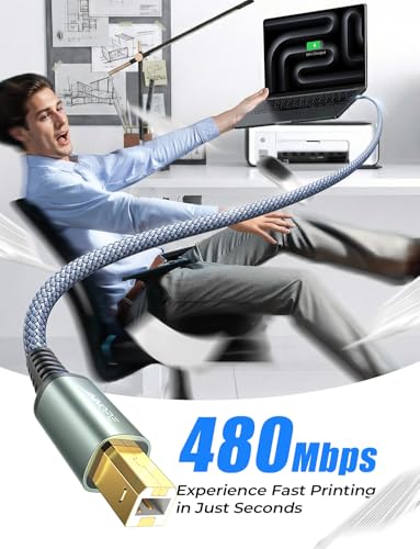 AINOPE USB A to USB B Priner Cable 6.6ft High-Speed USB 2.0 MIDI USB Cable, Nylon Braided USB A to B Printer Cord - image 6