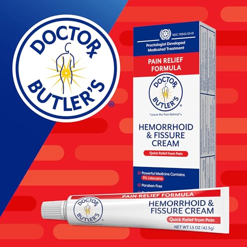 Image of Doctor Butler's Hemorrhoid & Fissure Cream - Instant Pain Relief Hemorrhoid Treatment with Lidocaine, Fast Acting Hemorrhoid Cream for Relief from External Itching and Burning 1.5oz