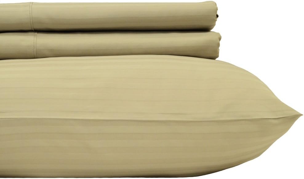 Royal Hotel Bedding Stripe Sheets - 600 Thread Count - 4PC Sheet Set - 100% Cotton - Sateen Stripe, Deep Pocket, Queen Size, Tan
